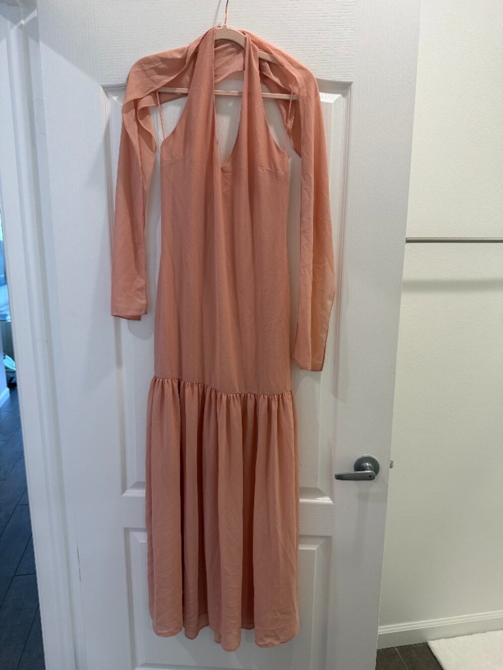WAYF Blush Pink Halter Neck Scarf Maxi Dress Drop Waist Size S